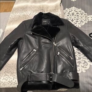 Leather winter biker jacket
